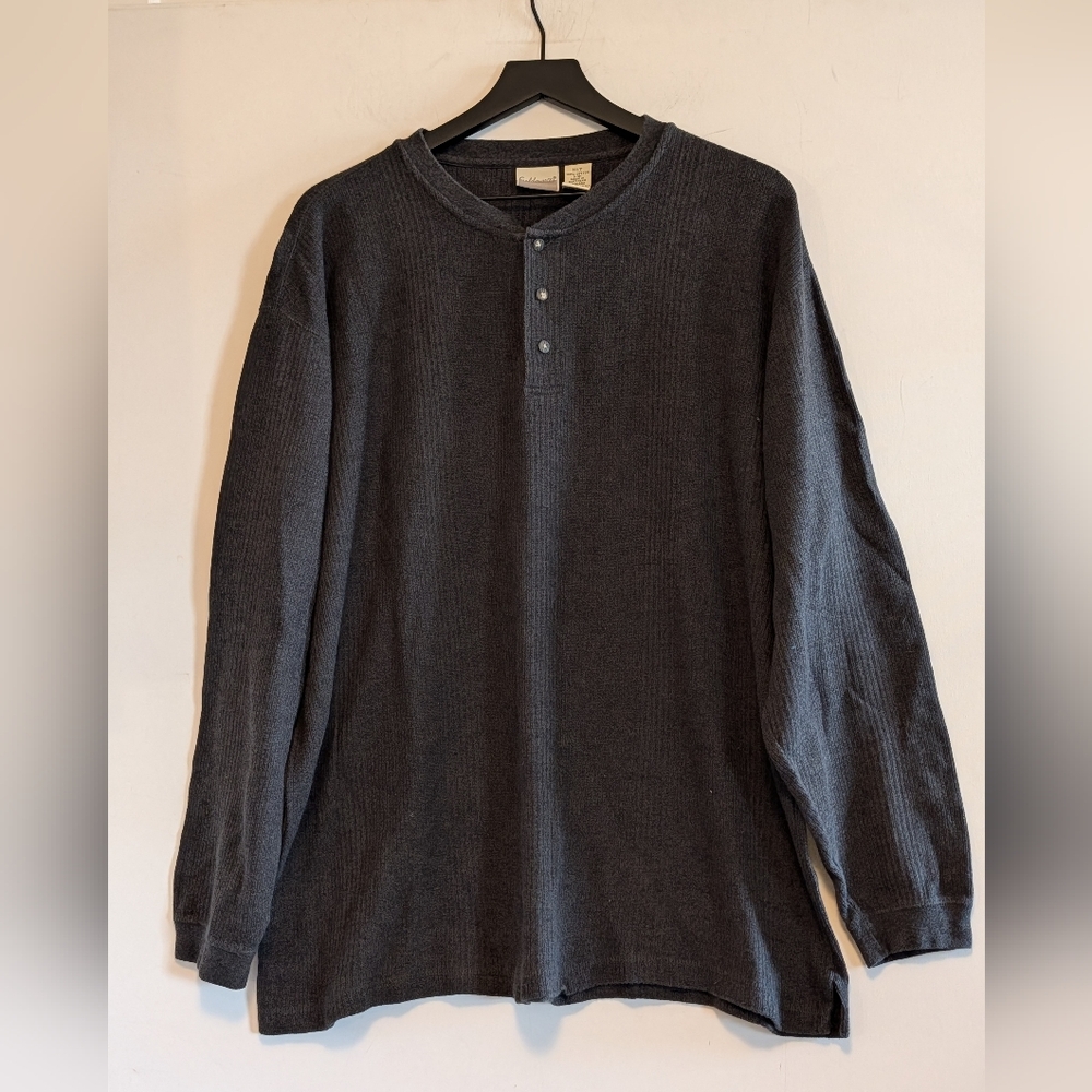 Fieldmaster Waffle Knit Henley Shirt Mens XLT Charcoal Gray USA Cotton Layering